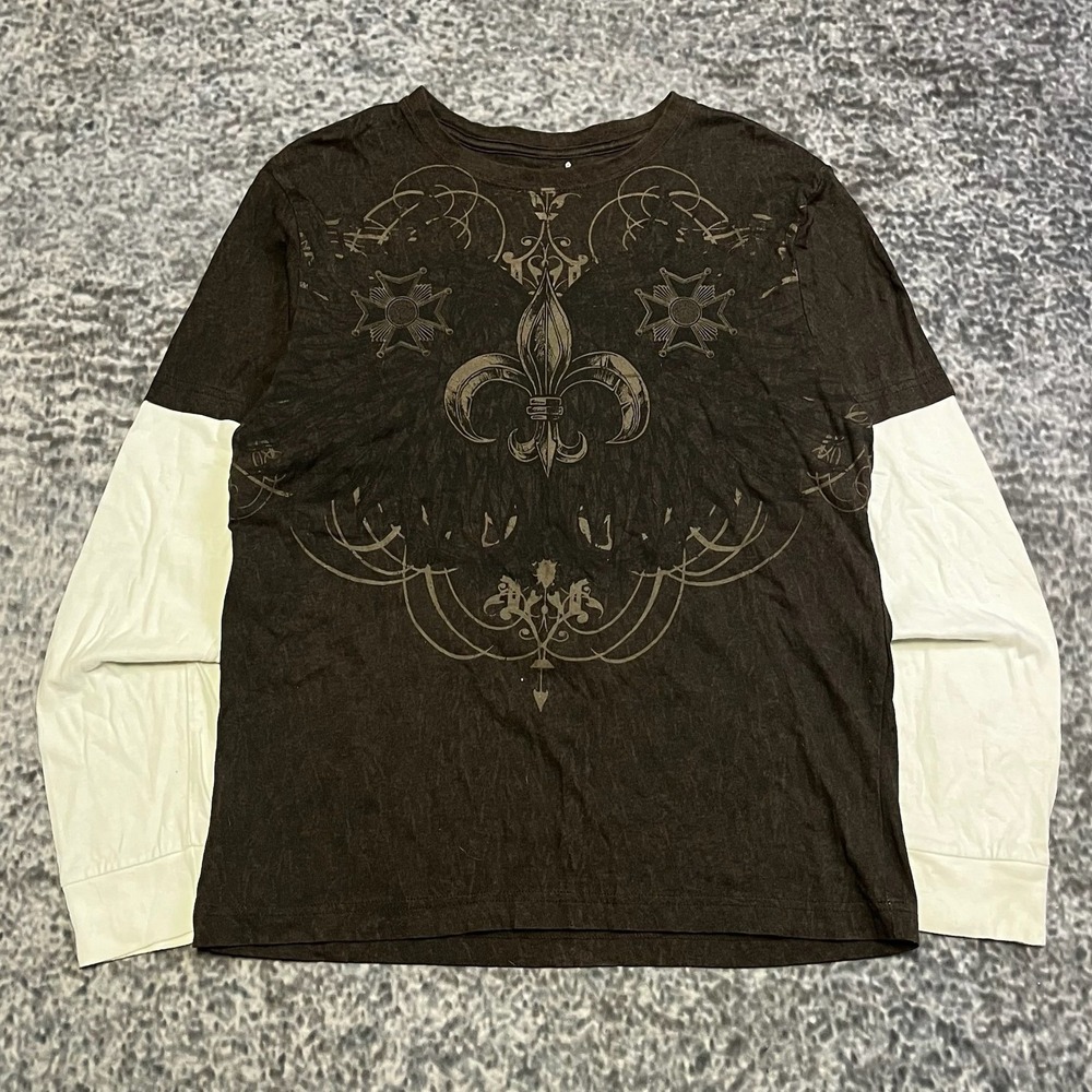 Helix Shirt Long Sleeve Layered Mens Small White Grunge Skater Wings Cross Y2K